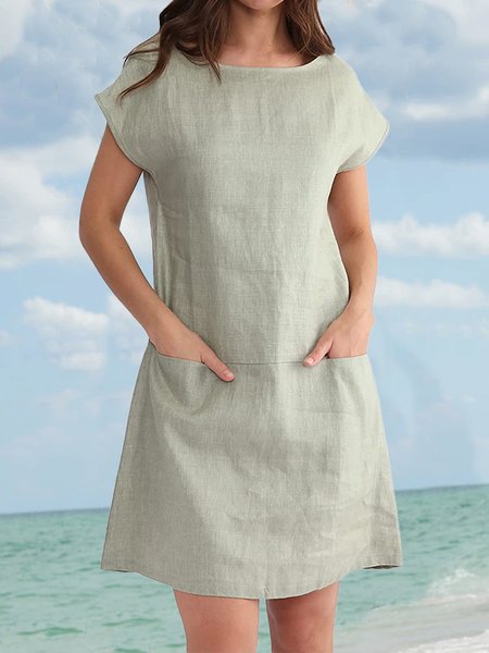 

Loose Casual Cotton-Blend Plain Dress, Gray, Dresses