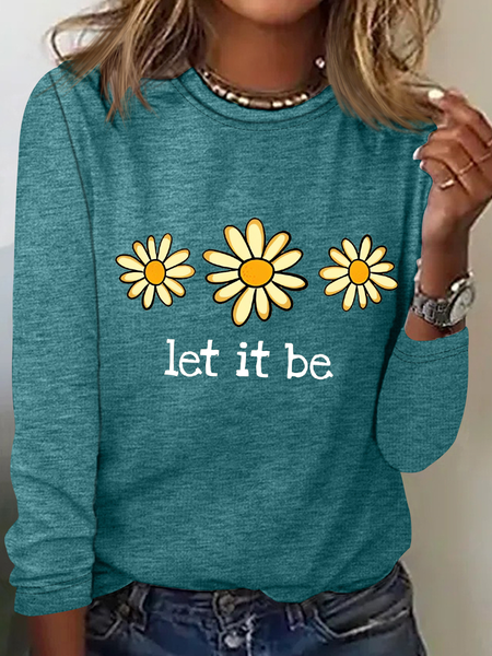 

Women's Let It Be Daisy Graphic Regular Fit Crew Neck Long Sleeve Top, Green, Long sleeves
