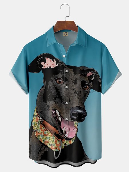 

Greyhound Chest Pocket Short Sleeve Casual Shirt, Blue, Men Shirts