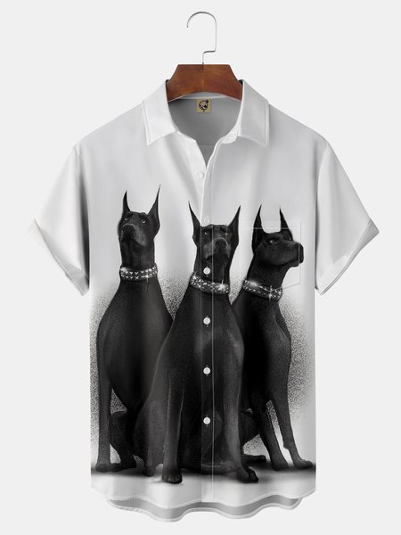 

Greyhound Chest Pocket Short Sleeve Casual Shirt, White, Men Shirts