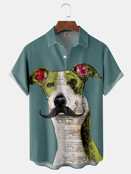 

Greyhound Chest Pocket Short Sleeve Casual Shirt, Green, Men Shirts