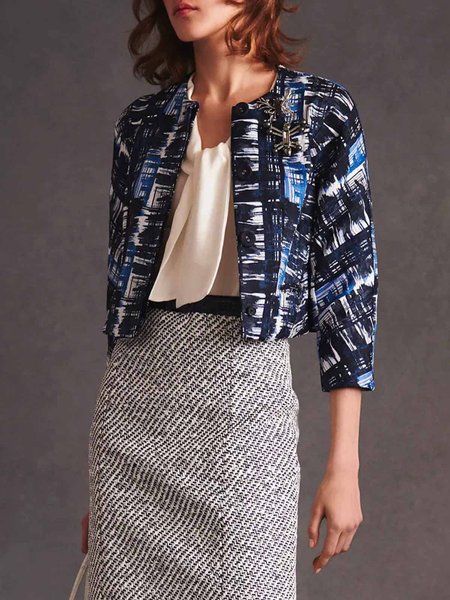 

Elegant Abstract Graphic Crew Neck Jacket, Blue, Jackets