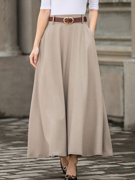 

Regular Fit Plain Casual Skirt, Khaki, Skirts