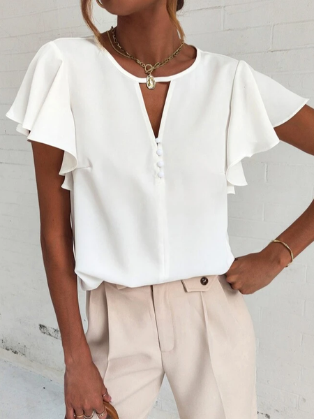 

Loose Crew Neck Casual Top, White, Shirts & Blouses