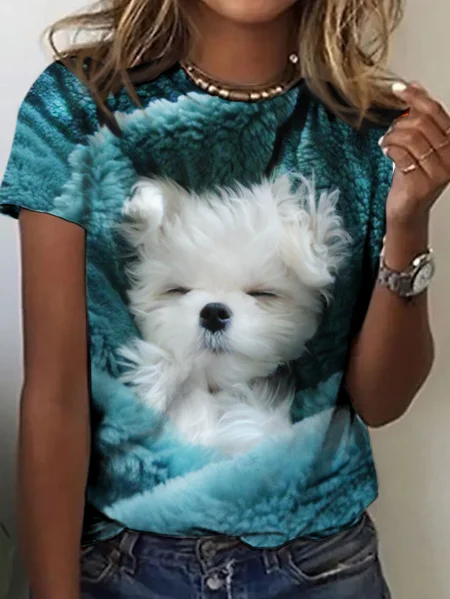 

Women‘s Funny Dog Loose Simple T-Shirt, Green, T-shirts