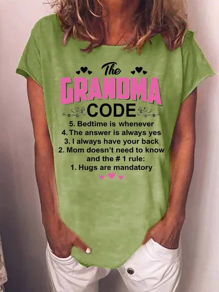 

Women's The Grandma Code Hug Are Mandatory Funny Graphic Print Casual Cotton Loose T-Shirt, Green, T-shirts