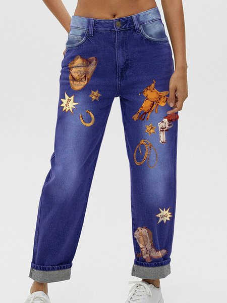 

Denim Tools Casual Printed Jeans, Blue, Jeans
