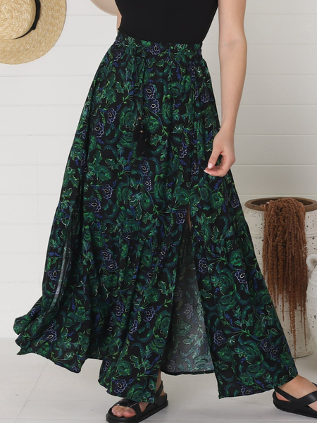 

Casual Floral Skirt, Dark green, Skirts