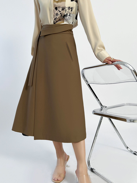 

Elegant Plain Regular Fit Skirt, Khaki, Skirts