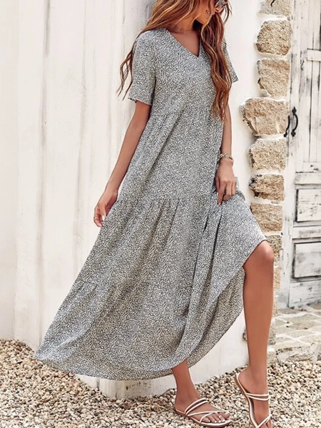 

Vacation Geometric Cotton-Blend Loose Dress, Multicolor, Maxi Dresses