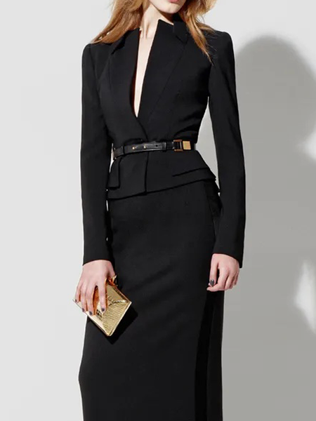 

Regular Fit Elegant Lapel Collar Long sleeve Jacket, Black, Jackets