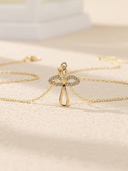 

Gold Angel Cross Necklace with Diamonds Everyday Commuter Jewelry, Golden, Necklaces