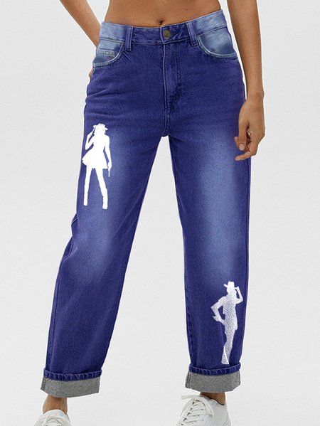 

Cowgirl Casual Printed Jeans, Blue, Jeans
