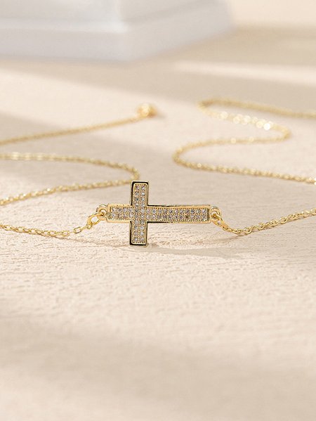Daily Casual Diamond Cross Pattern Pendant Necklace Jewelry, Golden, Necklaces