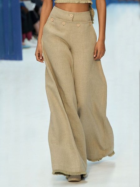 

Loose Cotton And Linen Casual Plain Fashion Pants, Khaki, Pants