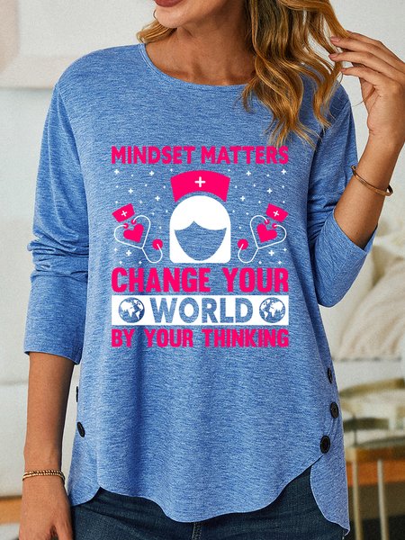 

Lilicloth X Rajib Sheikh Mindset Matters Change Your World Women's Long Sleeve T-Shirt, Blue, Long sleeves
