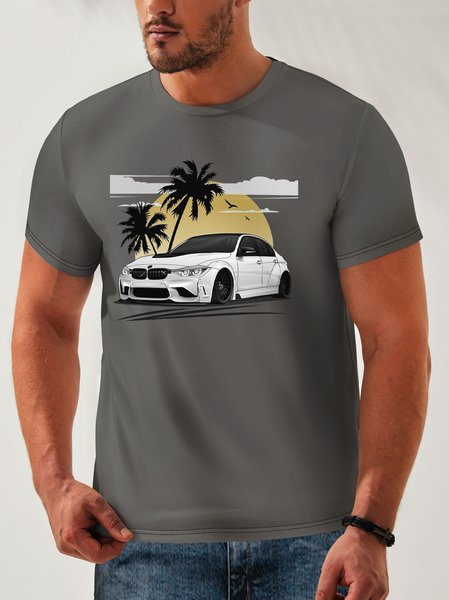 

Coconut Tree Neck Casual T-Shirt, Gray, Men's t-shirts