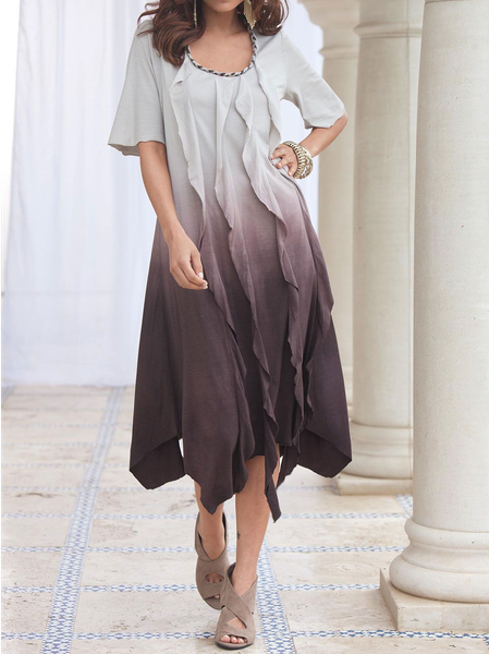 

Crew Neck Regular Fit Gradient Casual Dress, Multicolor, Midi Dresses