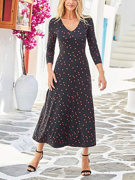 

Regular Fit V Neck Polka Dots Casual Dress, Multicolor, Dresses