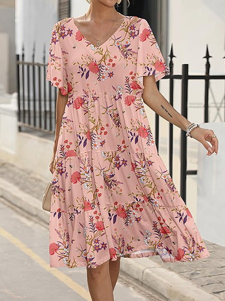 

Casual Floral V Neck Dress, Multicolor, Dresses