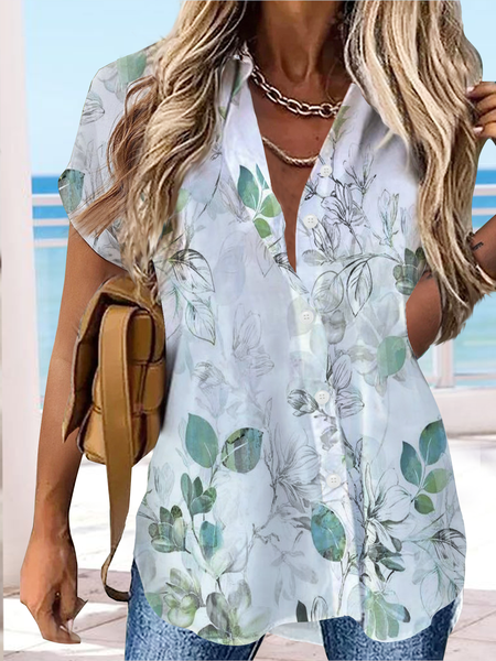 

Shirt Collar Buttoned Loose Vacation Blouse, Multicolor, Blouses & Shirts