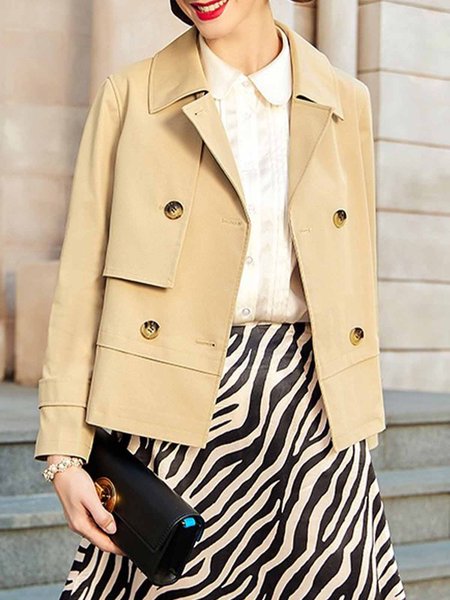 

Elegant Plain Shirt Collar Trench Coat, Khaki, Coats