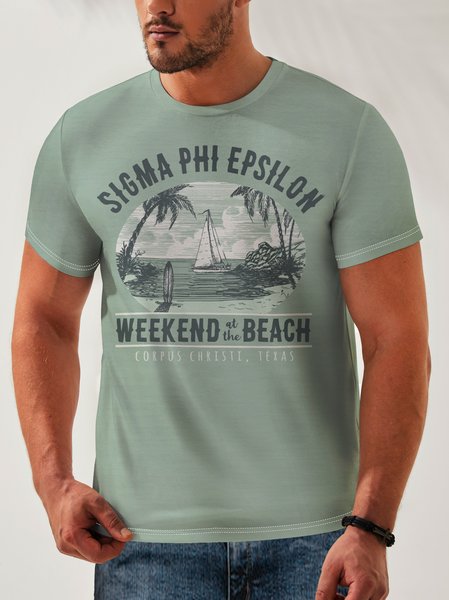 

Coconut Tree Neck Casual T-Shirt, Green, Men's t-shirts