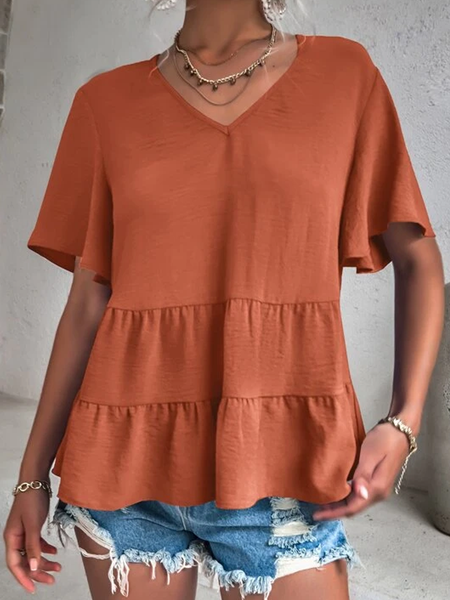 

Loose Knitted Casual T-Shirt, Caramel, T-Shirts