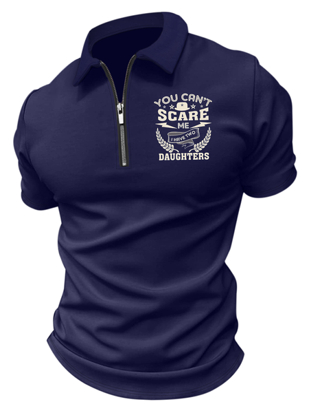 

Men's You Can't Scare Me I Have Two Daughters Funny Graphic Print Text Letters Polo Collar Casual Regular Fit Polo Shirt, Dark blue, T-shirts