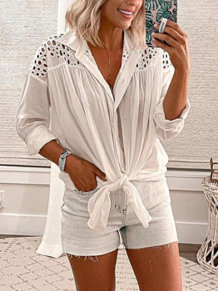

Plain Loose Casual Shirt Collar Blouse, White, Blouses & Shirts