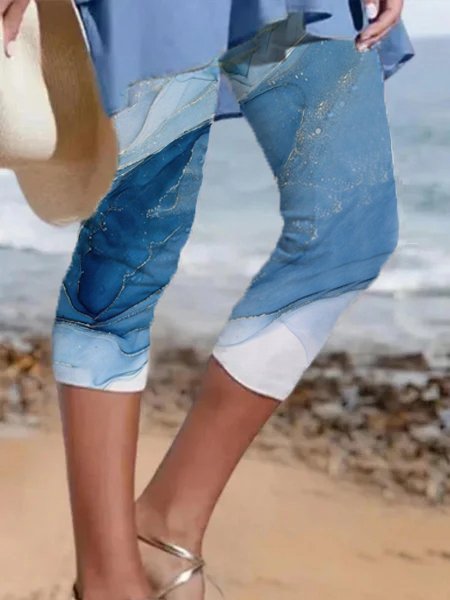 

Regular Fit Gradient Pattern Casual Pants, Blue, Pants