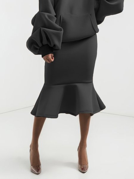 

Midi Daily Urban Regular Fit Plain Skirt, Black, Skirts