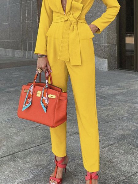 

Daily Plain Elegant Regular Fit Fashion Pants, Yellow, Pants