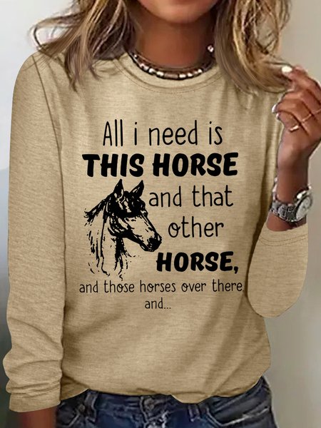 

Women's Horse Lover Casual Top, Khaki, Long sleeves