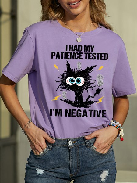 

Women's I Had My Patience Tested I Am Negative Bang Pussy Funny Graphic Print Casual Text Letters Cotton Loose T-Shirt, Purple, T-shirts