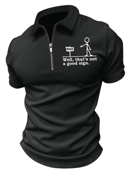 

Men's Well That's Not A Good Sign Funny Graphic Print Text Letters Casual Polo Collar Polo Shirt, Black, T-shirts