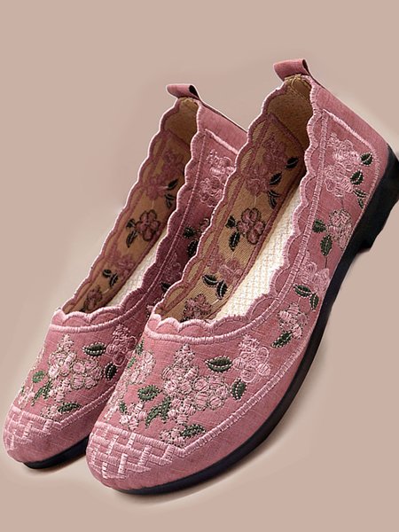 

Woman's Embroidery Flowers Canvas Flat Shoes, Purple, Women Shoes