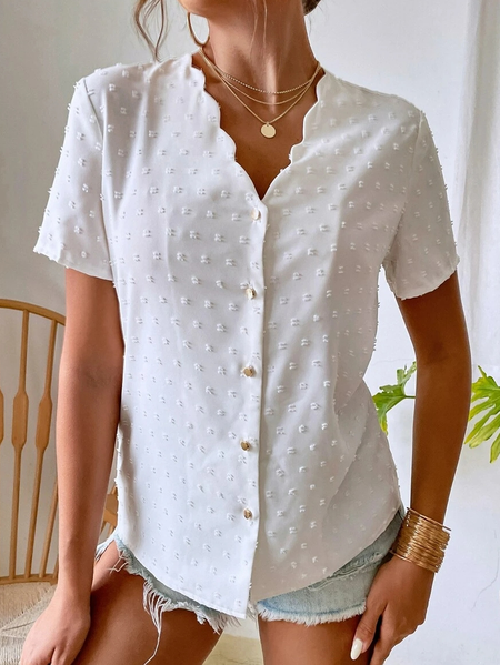 

Plain Casual V Neck Loose Blouse, White, Shirts & Blouses