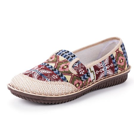 

Mexican Pattern Graphic-Print Canvas Flat Shoes, Red, Women Shoes
