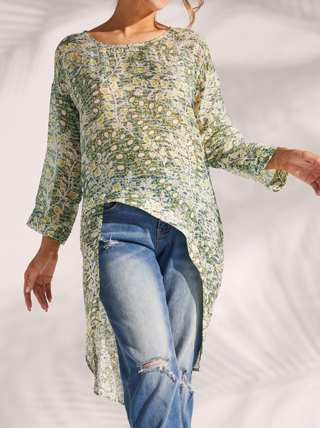 

Casual Regular Fit Floral Crew Neck Top, Green, Shirts & Blouses