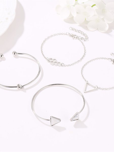 

4Pcs Boho Vacation Beach Geometric Pattern Multilayer Bracelet Set Jewelry, Silver, Bracelets & Anklets