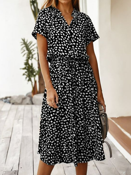 

Loose V Neck Polka Dots Vacation Dress, Black, Dresses