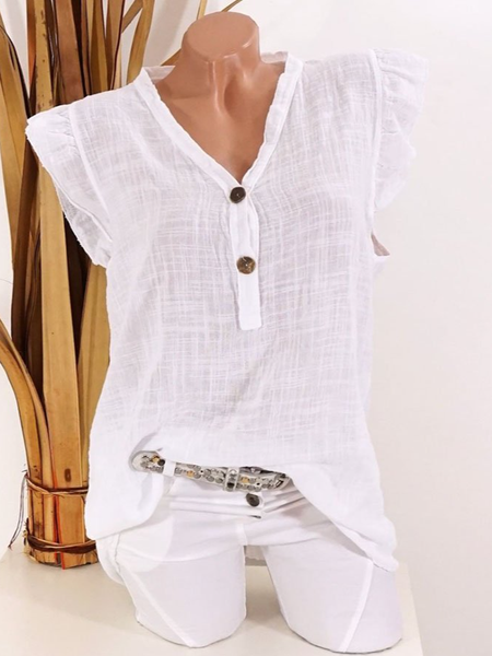 

Cotton And Linen Regular Fit Casual V Neck Top, White, Blouses & Shirts
