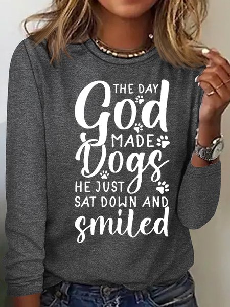 

Women's Dog Lover Letters Casual Top, Gray, Long sleeves