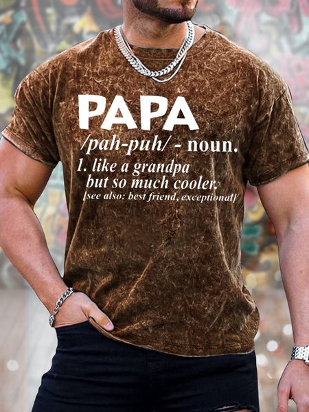 

Men's Papa Like A Grandpa but so much cooler Funny Graphic Print Crew Neck Loose Text Letters Casual T-Shirt, Brown, T-shirts