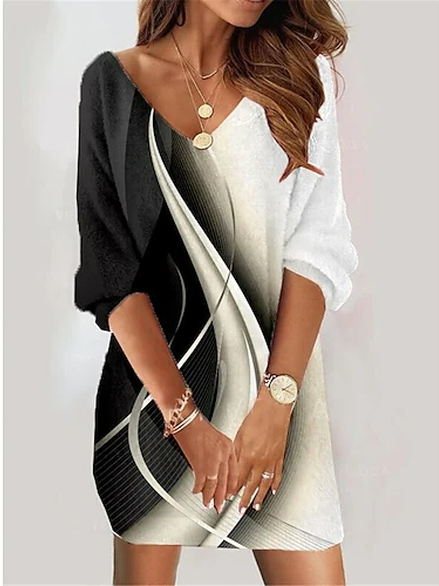 

Loose V Neck Ombre Casual Dress, Black, Dresses