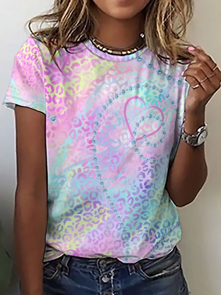 

Lilicloth X Paula Women's Lepoard Blue Pink Diamonds Heart T-Shirt, T-shirts