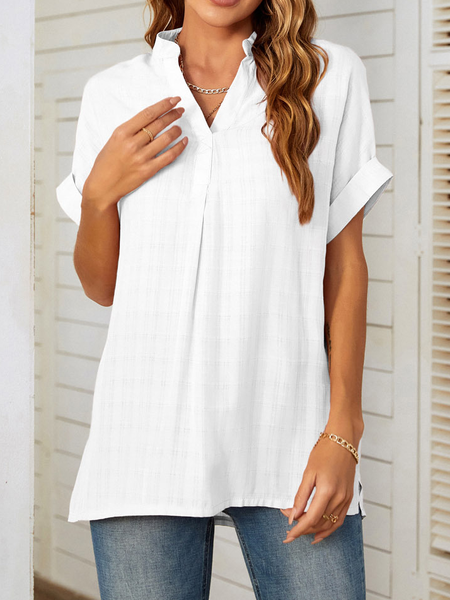 

Regular Fit Cotton And Linen V Neck Casual Top, White, Shirts & Blouses