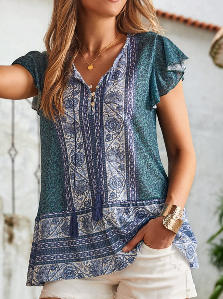 

Boho V Neck Floral Regular Fit Top, Multicolor, Shirts & Blouses