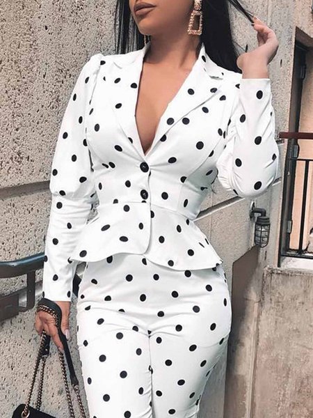 

Urban Polka Dots Regular Fit Lapel Collar Blazer, White, Blazers